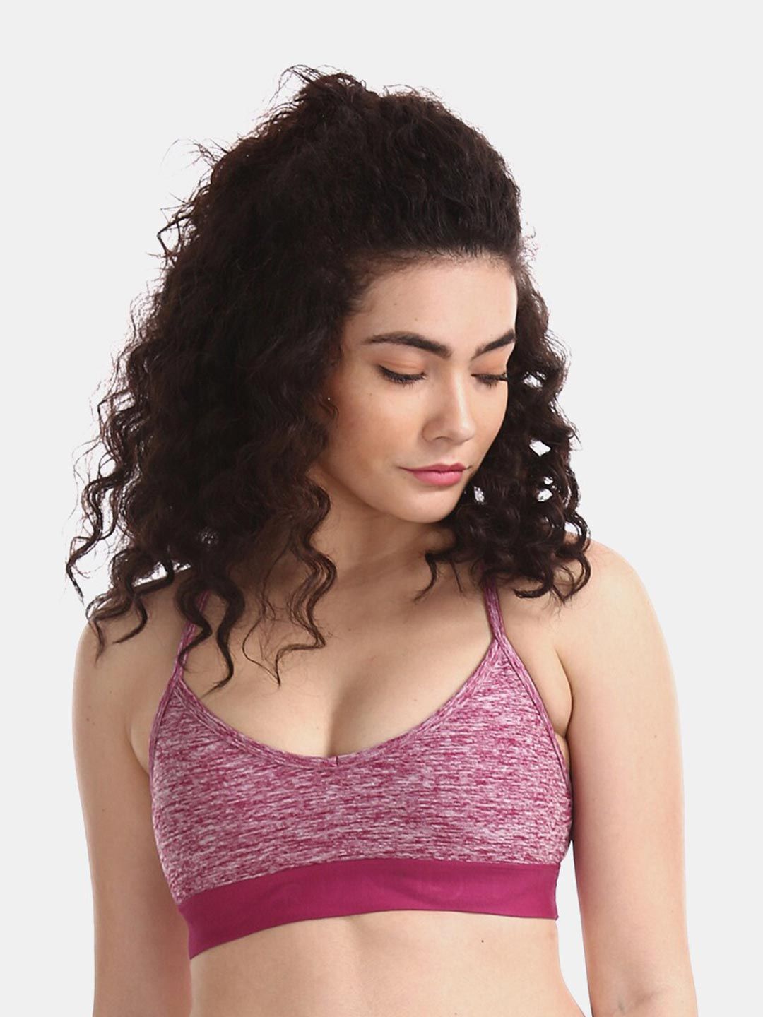 Aeropostale Pink & White Full Coverage Lightly Padded Workout Bra AE4968594-Pink Price in India