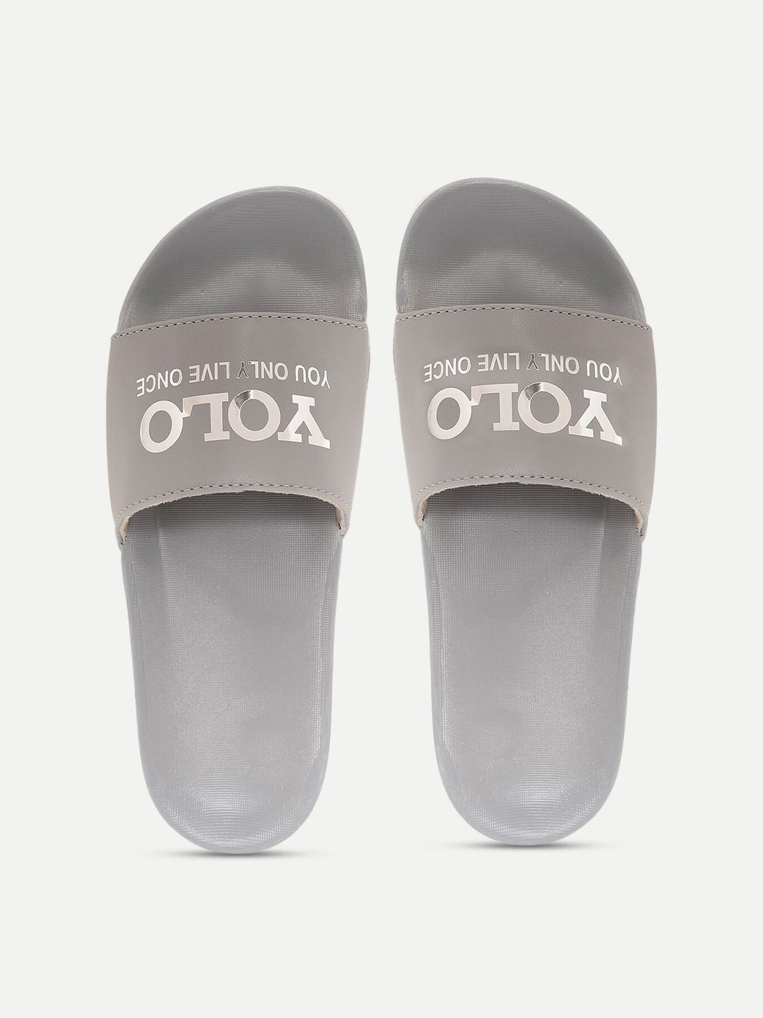 FREECO Women Grey & White Printed Sliders Price in India