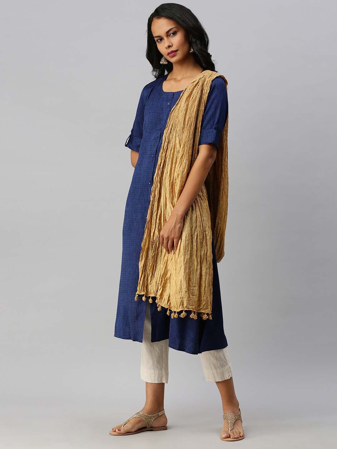 Soch Women Gold-Coloured Solid Art Silk Dupatta Price in India