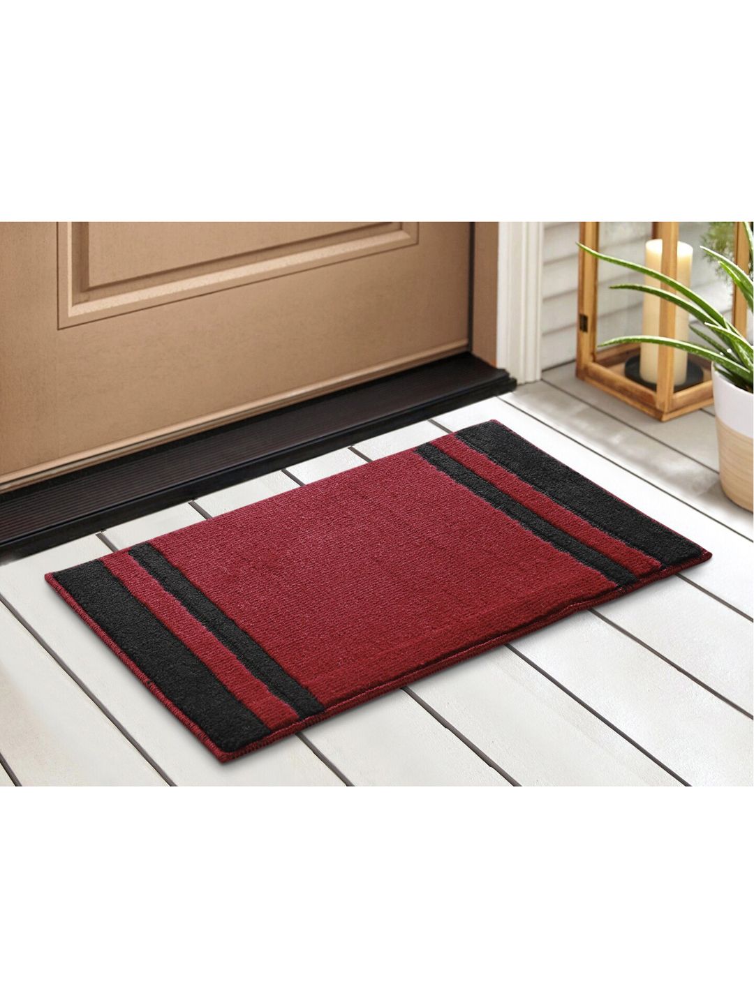 Saral Home Beige & Maroon 2 Pieces Striped Printed Cotton Anti Slip Doormats
