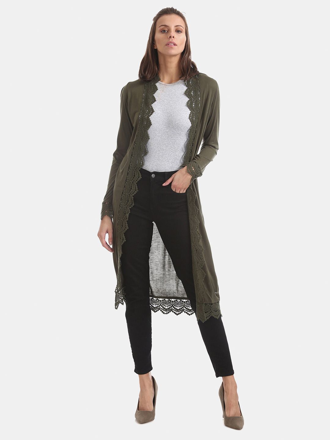 U S Polo Assn Women Olive Longline Shrug Price in India