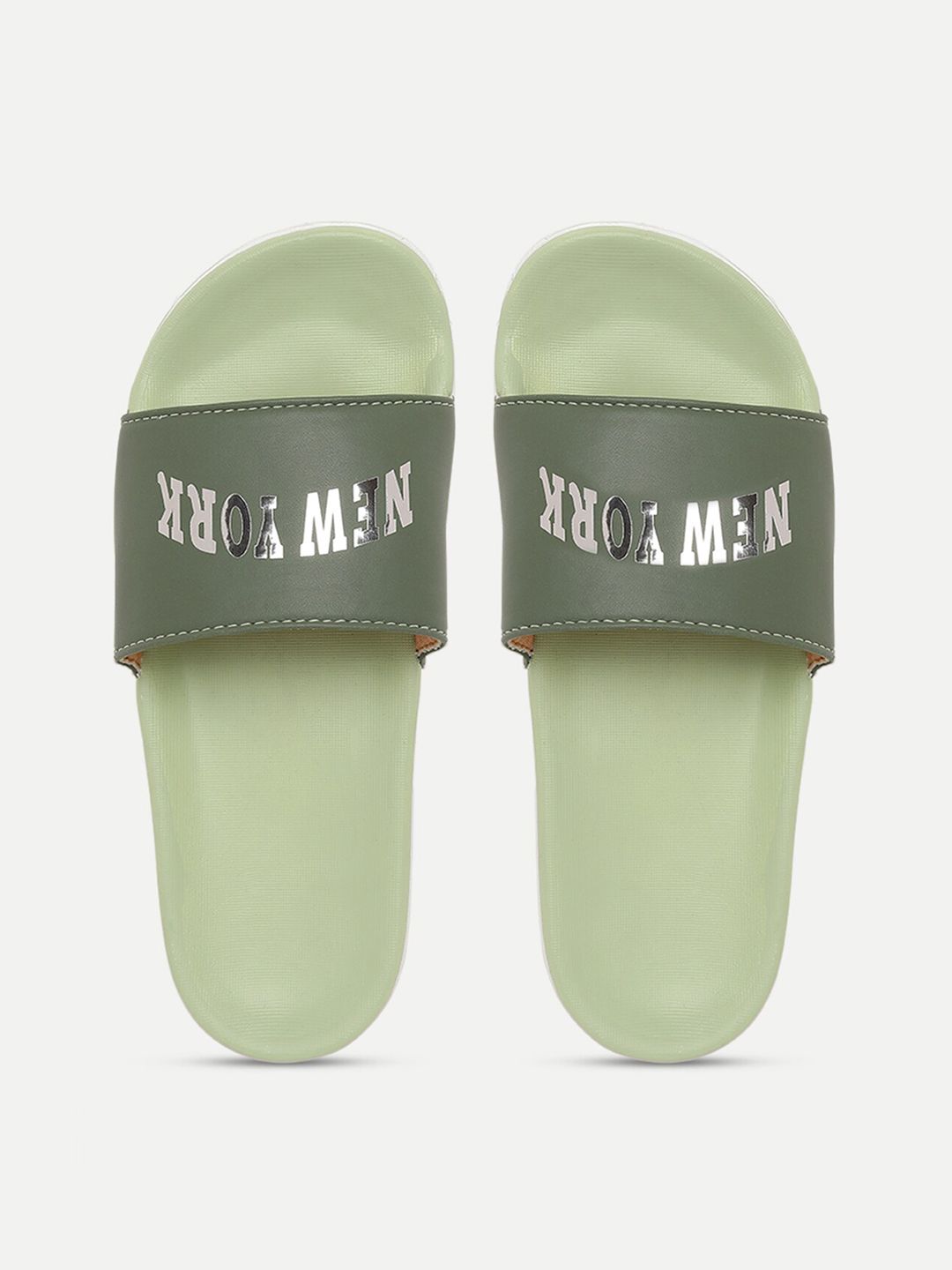 FREECO Women Green Printed Sliders Price in India