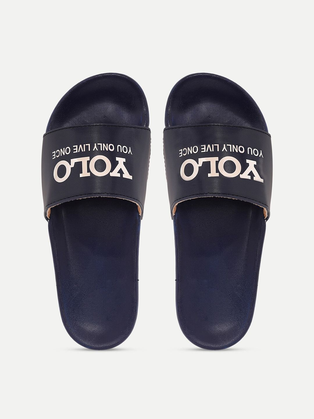 FREECO Women Navy Blue & White Printed Sliders Price in India