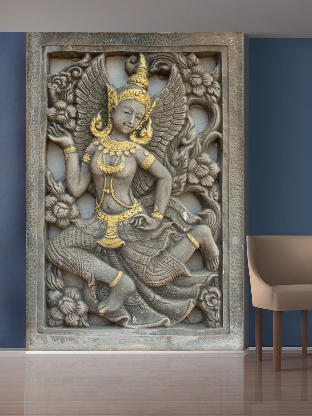 999Store Grey & Gold-Toned Flowers & Dancing Lady Mural Wall Sticker Price in India