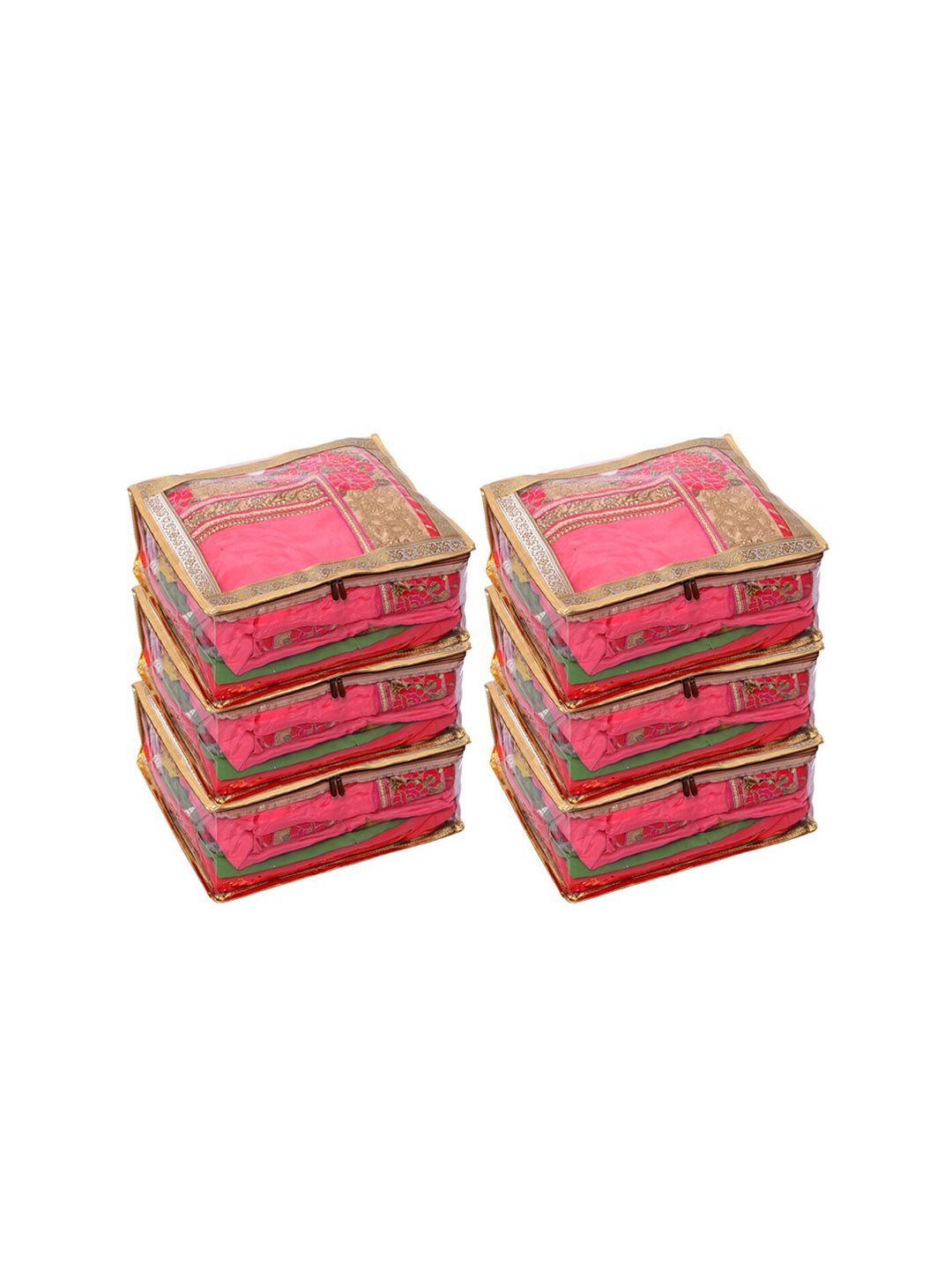 Kuber Industries Set Of 6 Gold-Toned & Transparent Dot Printed Saree Organisers Price in India