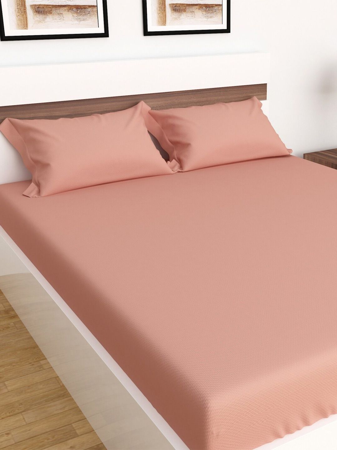 Home Centre Peach 150 TC 3 Queen Bedsheet with Pillow Covers Price in India