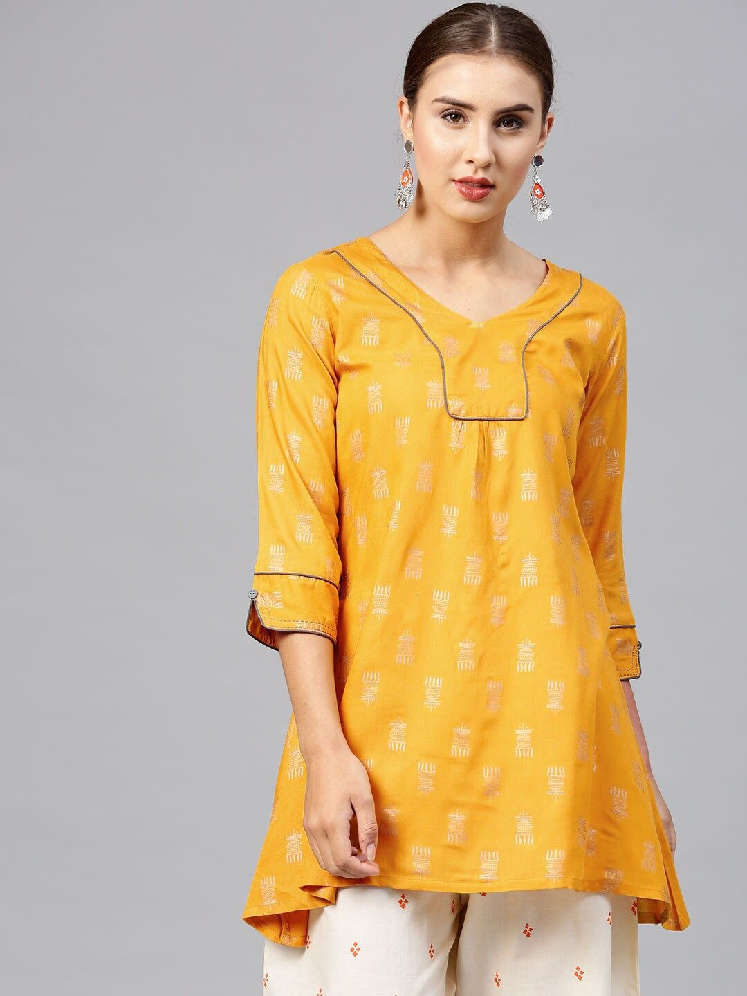 Varanga Mustard Yellow & Golden Printed Tunic Price in India