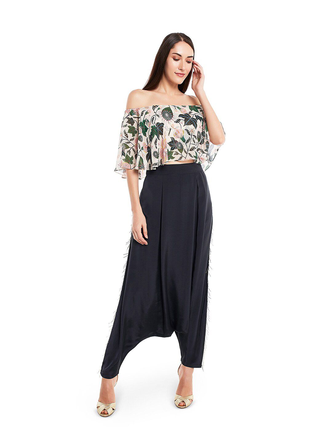 PS PRET BY PAYAL SINGHAL Women White & Black Printed Top with Dhoti Pants Price in India