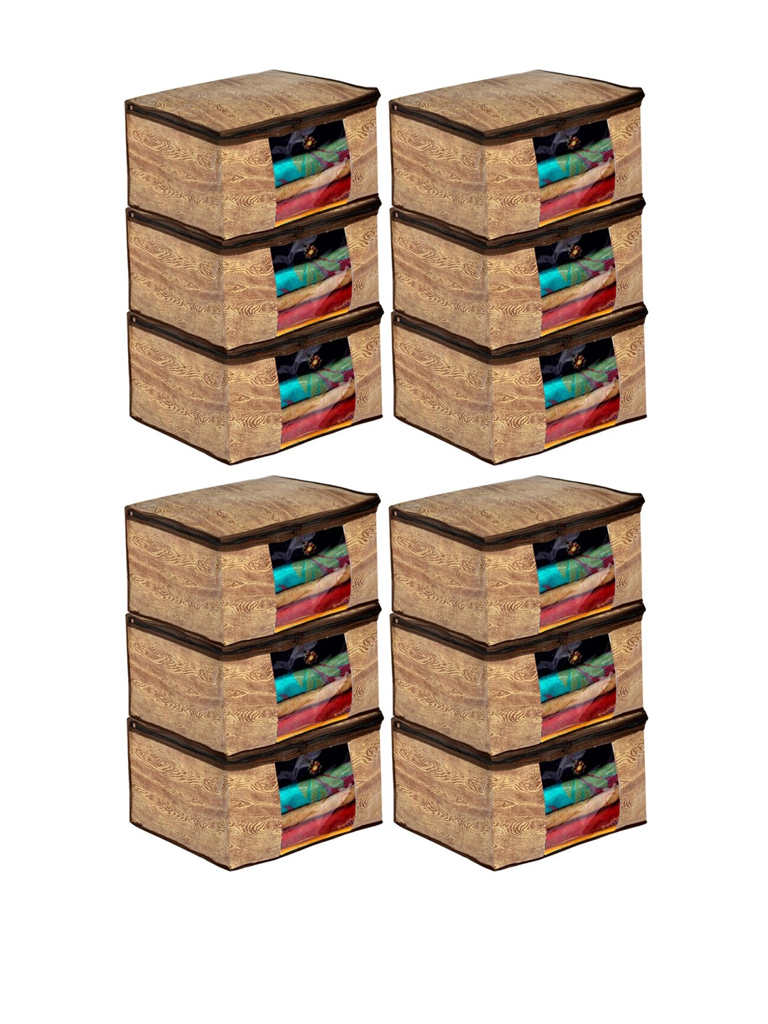 Kuber Industries Set Of 12 Brown Wooden Printed Non-Woven Saree Cover Organizers Price in India