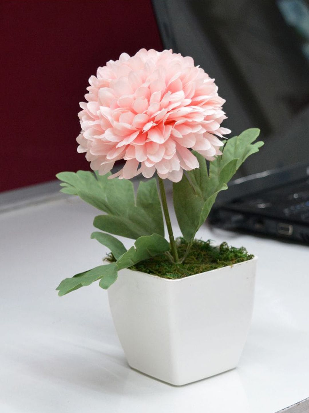fancy mart Set Of 2 Pink & Green Artificial Flower Chrysanthemum With Pearl Pot Price in India