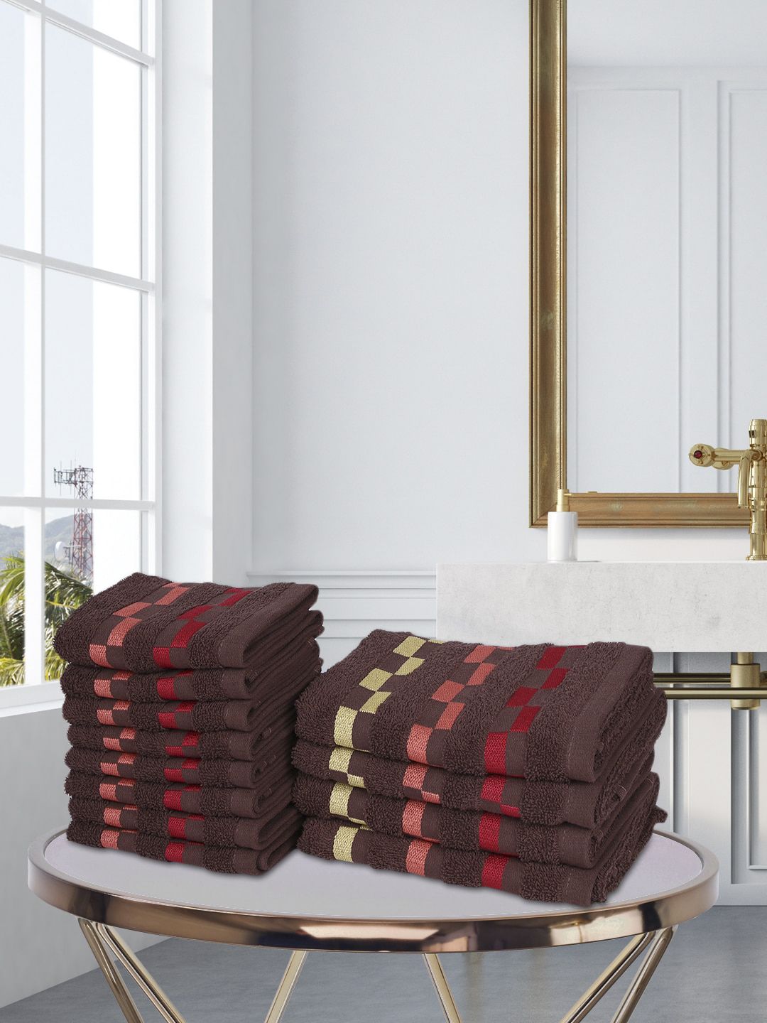 BIANCA Set Of 12 Brown Solid 450 GSM Pure Cotton Towels Price in India