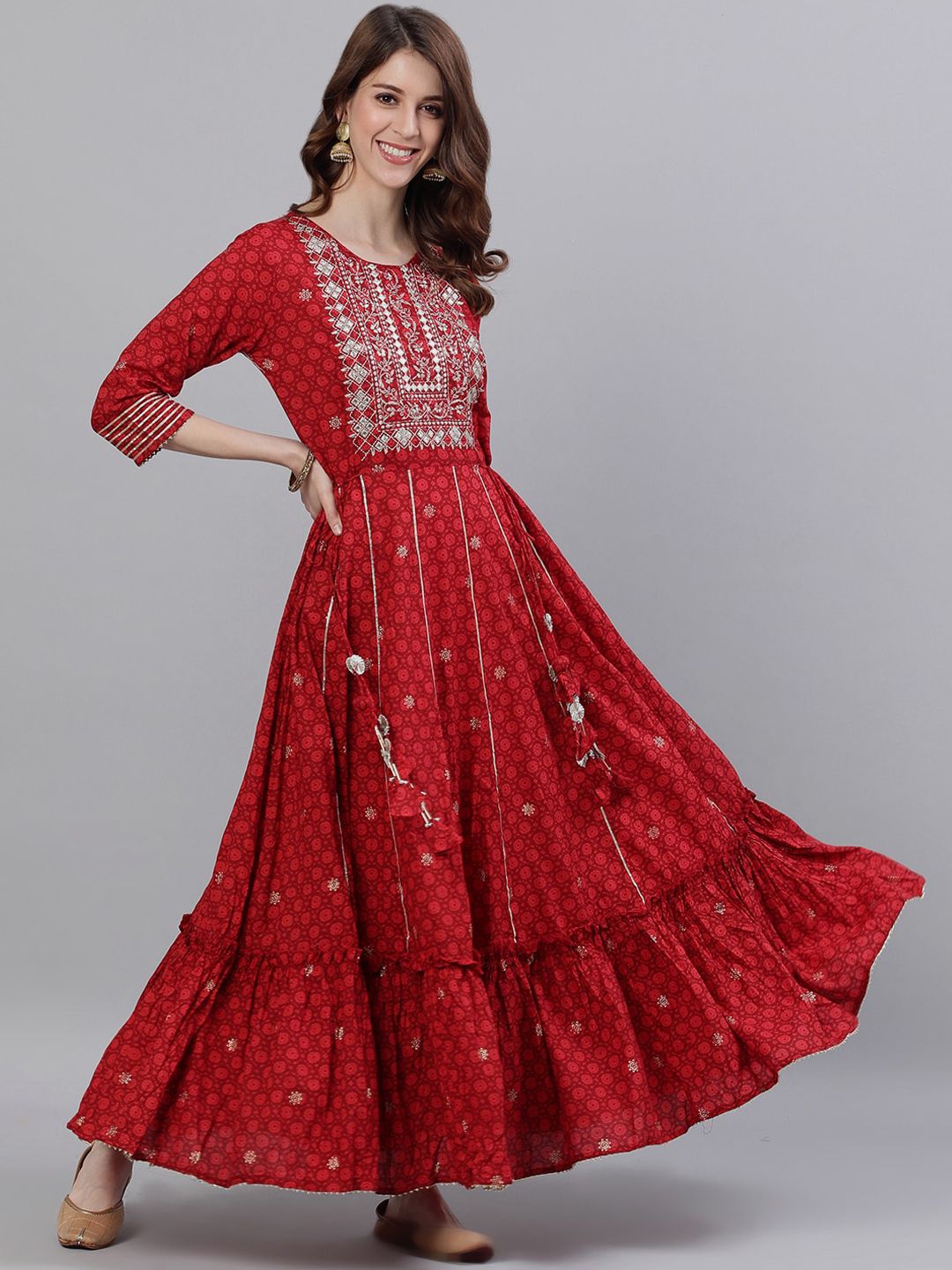 Ishin Red Ethnic Motifs Ethnic Maxi Dress Price in India