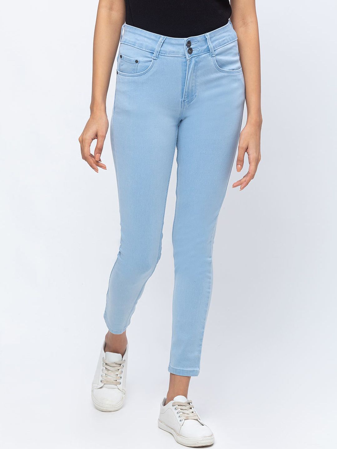 ZOLA Women Ice Blue Slim Fit Ankle Length Jeans with Two Buttons Price in India