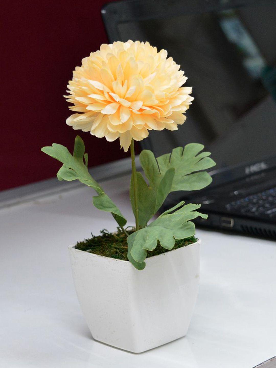fancy mart Set Of 2 Cream-Coloured Artificial Flower Chrysanthemum In Pearl Pot Price in India