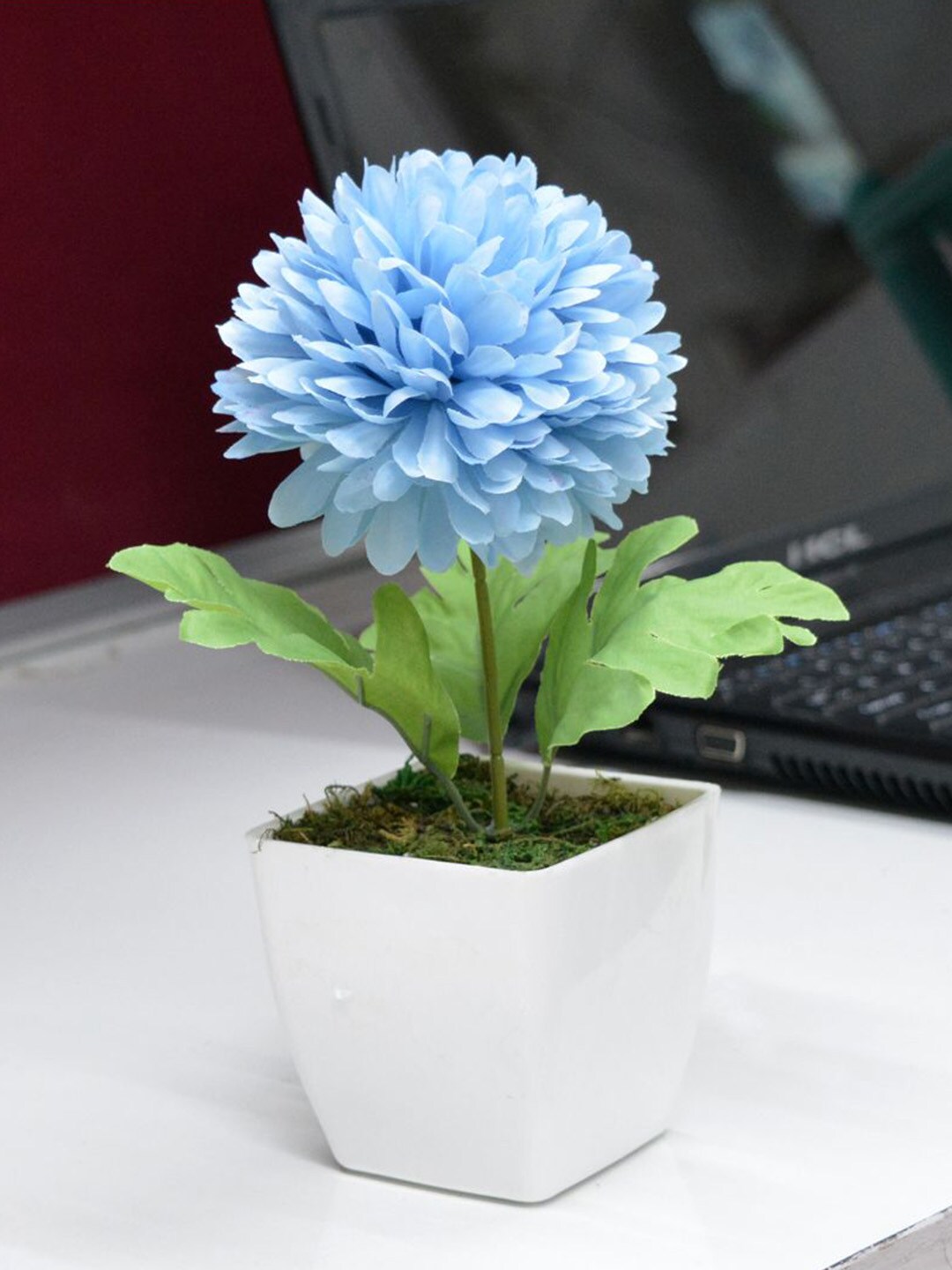fancy mart Set Of 2 Blue & Green Artificial Flower Chrysanthemum With White Pearl Pots Price in India