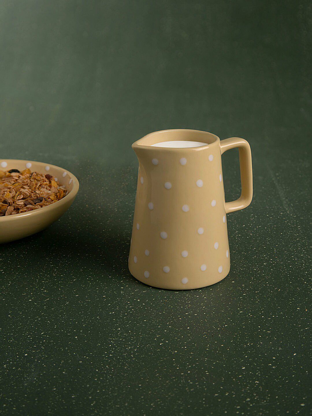 ellementry Cream-Coloured & White Polka Dots Ceramic Jug Price in India