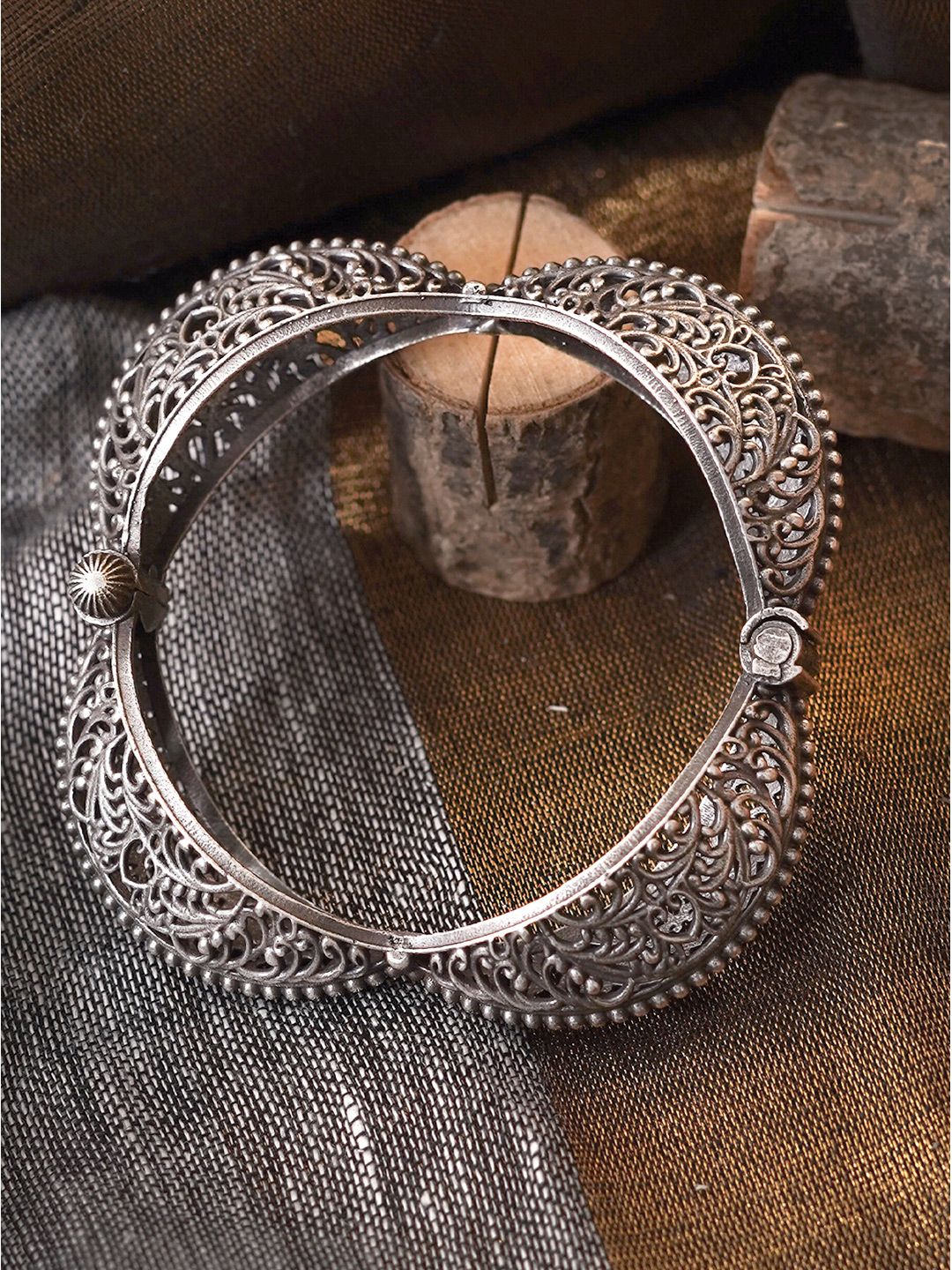 TEEJH Women Silver German Silver Oxidised Bangle-Style Bracelet Price in India