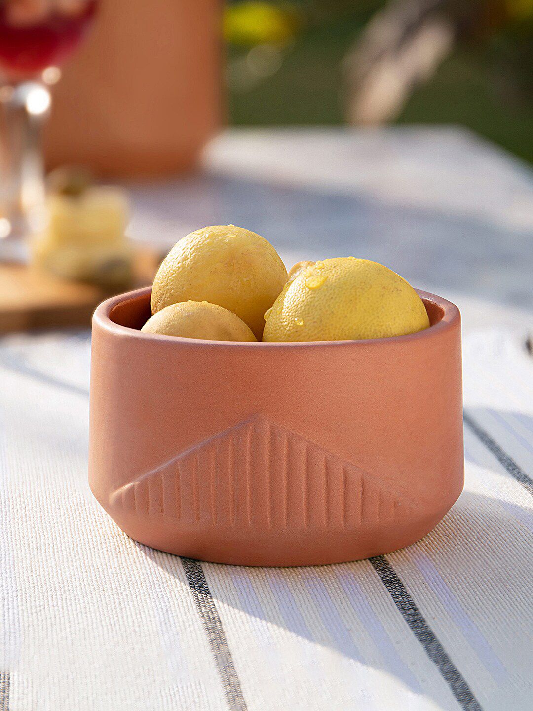 ellementry Brown Textured Terracotta Matte Nibble Nut Bowl Price in India