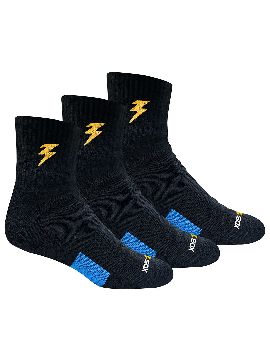BLITZSOX Men Pack of 3 Black & Yellow Patterned Above Ankle-Length Socks