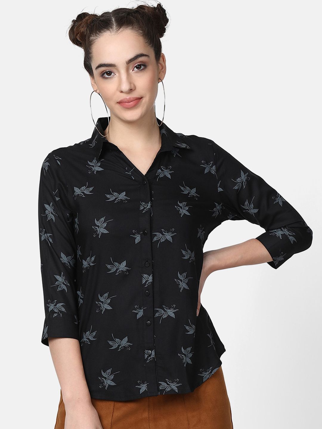 V2 Value & Variety Women Black Printed Casual Shirt