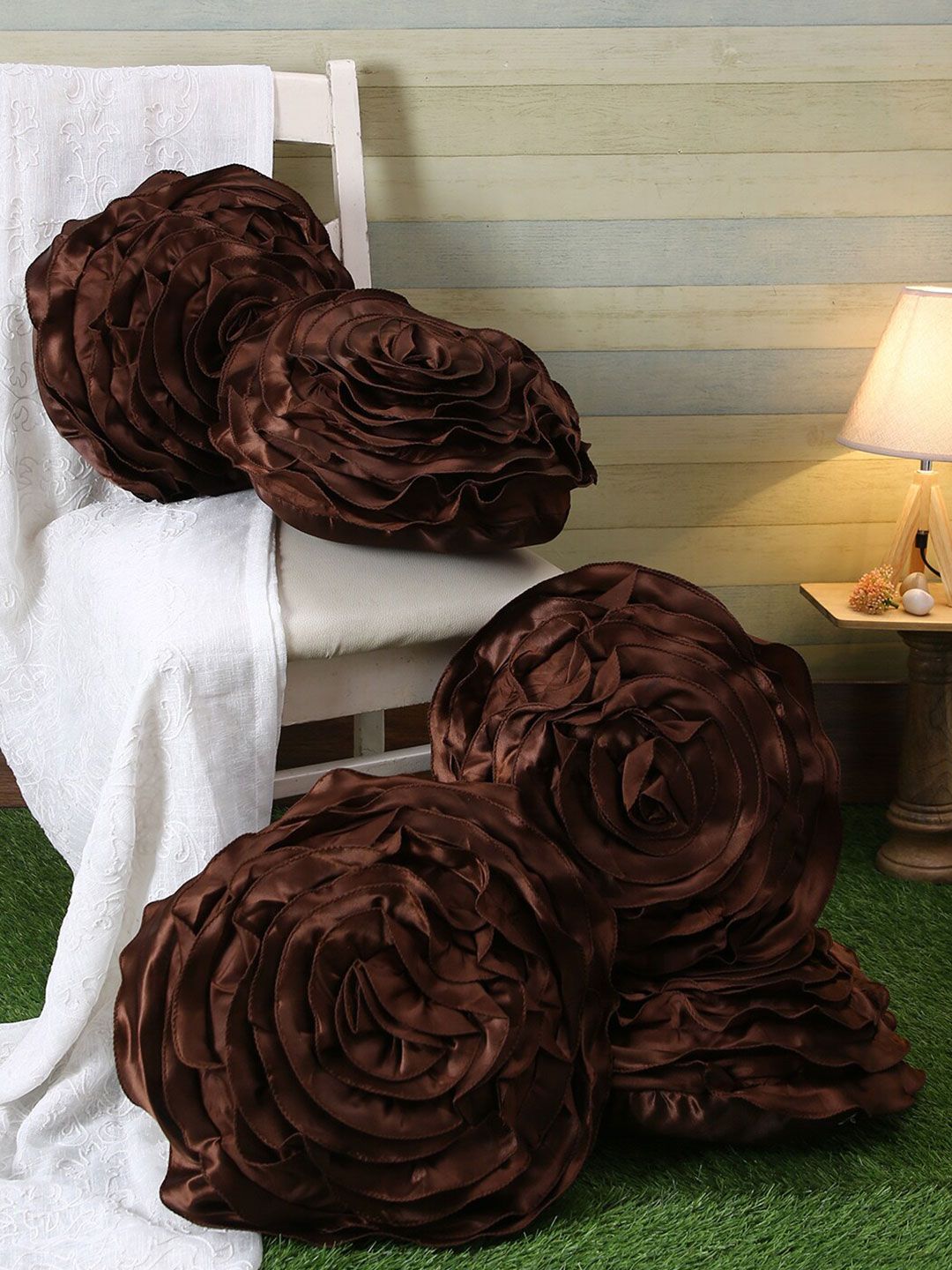 ROMEE Brown Set of 5 Floral Cushion Covers Price in India