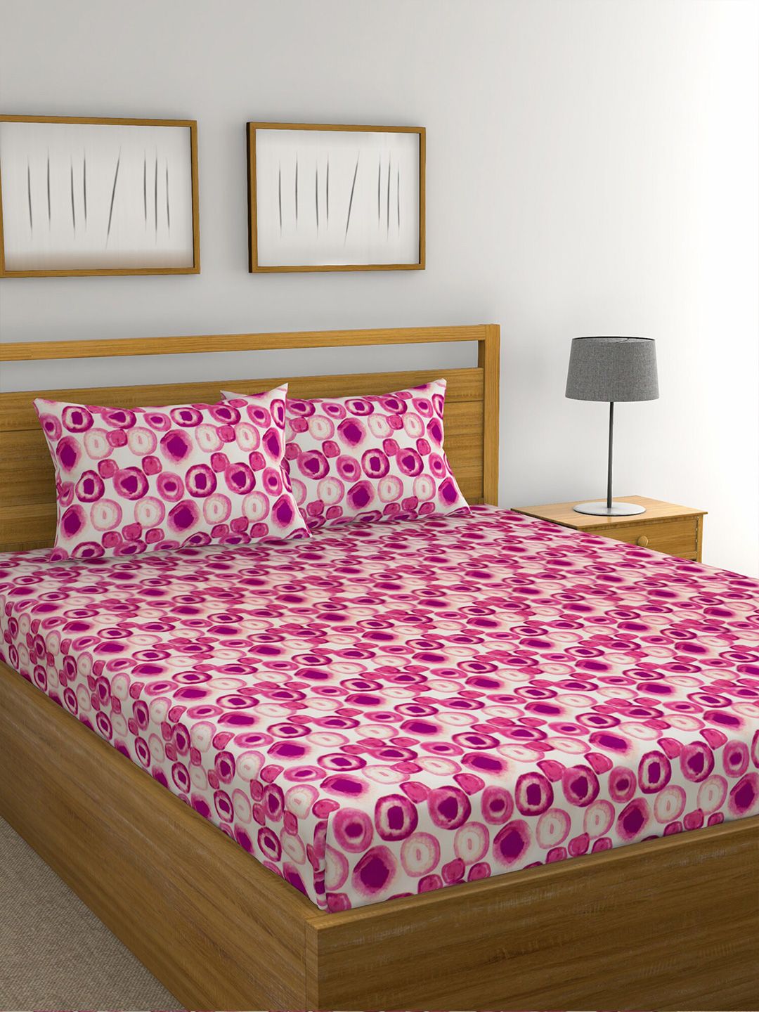 Raymond Home White & Pink 104 TC Queen Bedsheet with 2 Pillow Covers Price in India