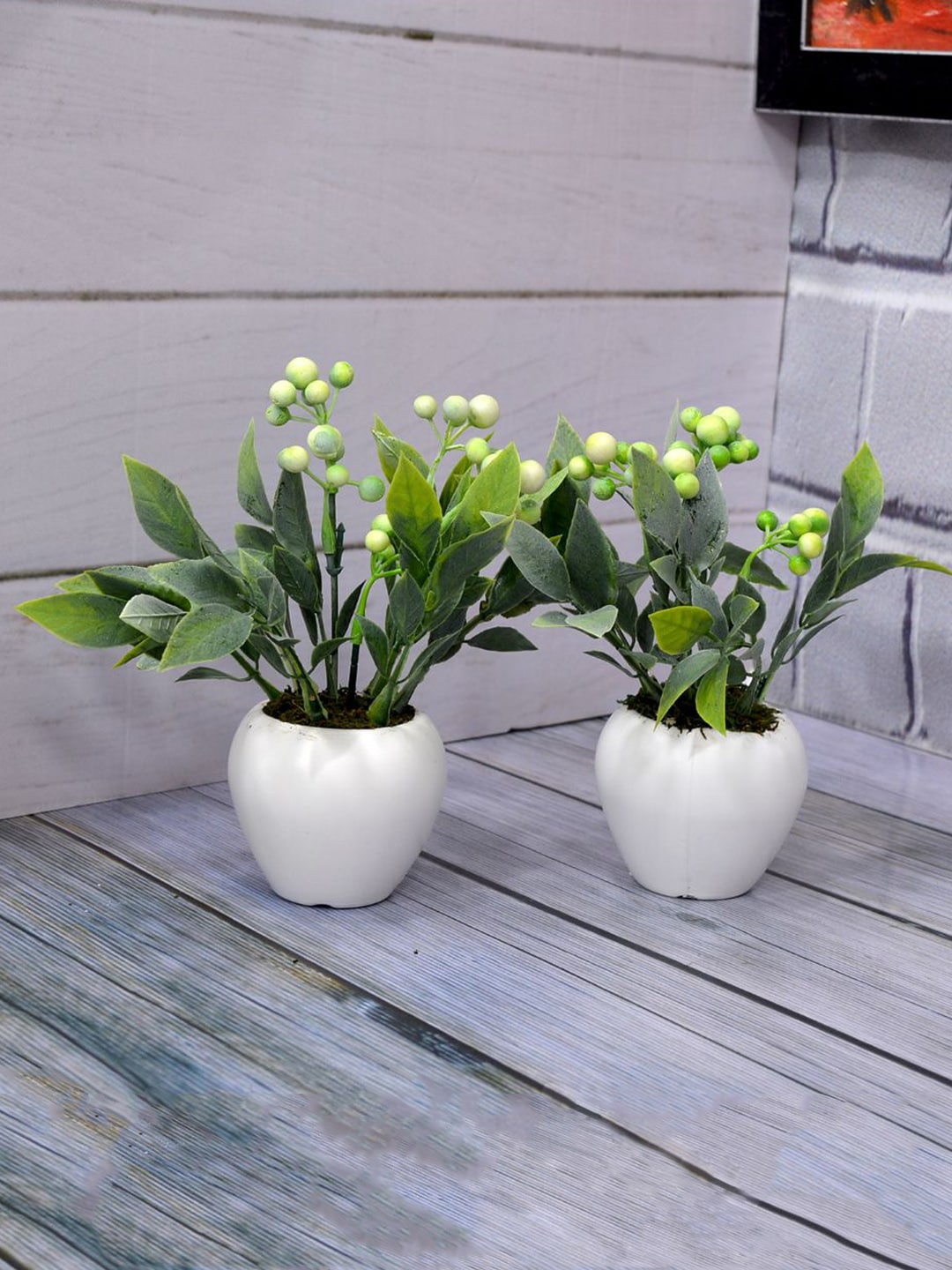 fancy mart Set Of 2 Green & White Artificial Berries Plant With Pot Price in India