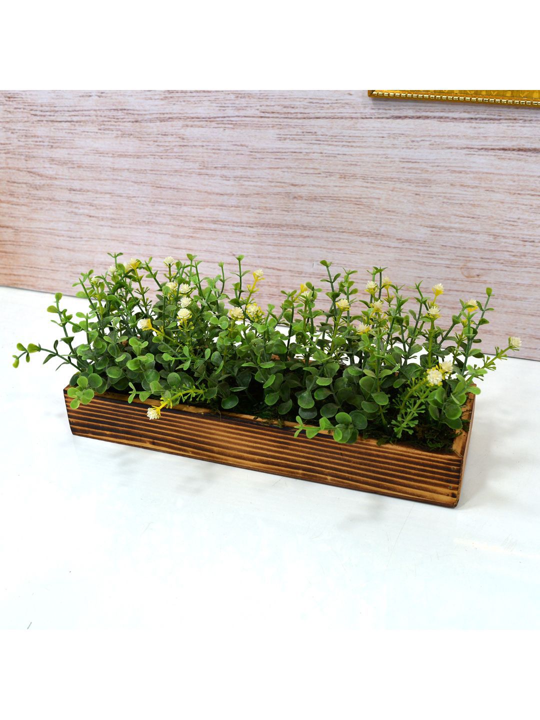 fancy mart Green & Brown Artificial Hackle Berry Plant Bunch In Wood Planter Price in India