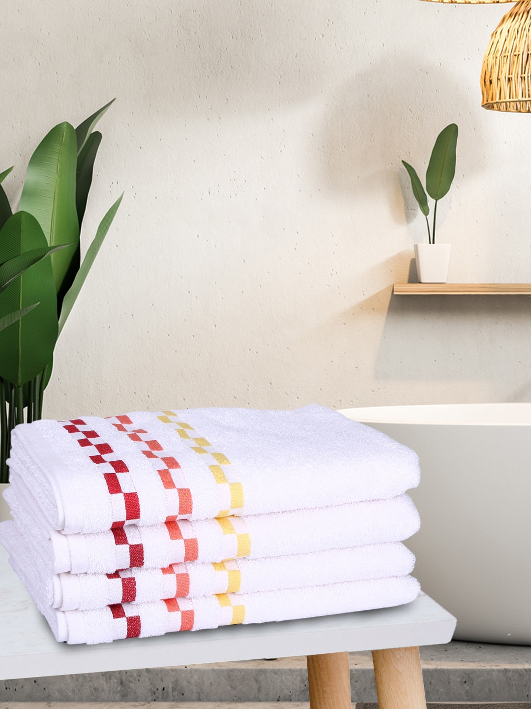 BIANCA Set Of 4 White Solid 450 GSM Pure Combed Cotton Bath Towels Price in India