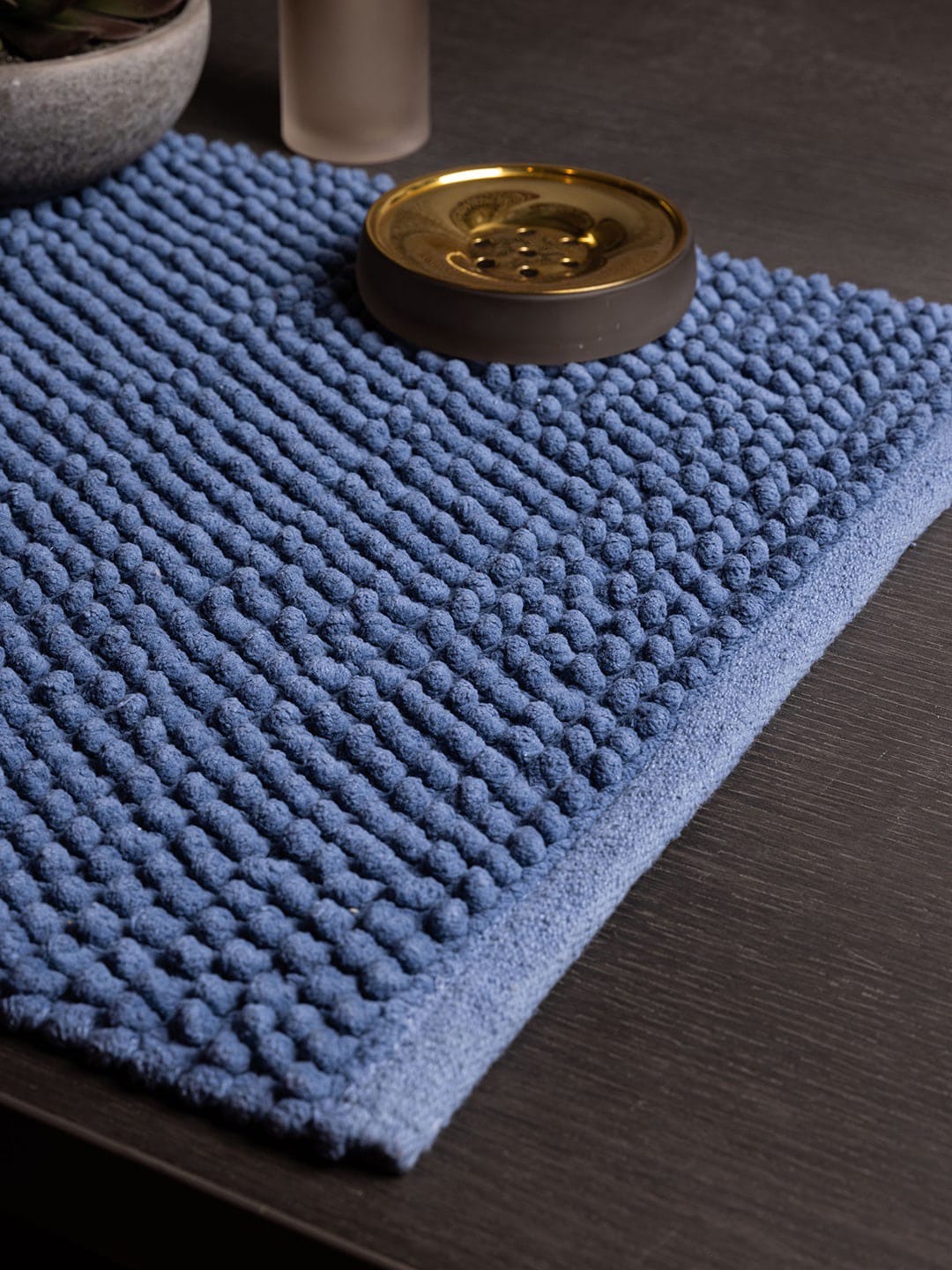 Pure Home and Living Blue Indigo Popcorn Texture Pure Cotton Bath Rug Price in India