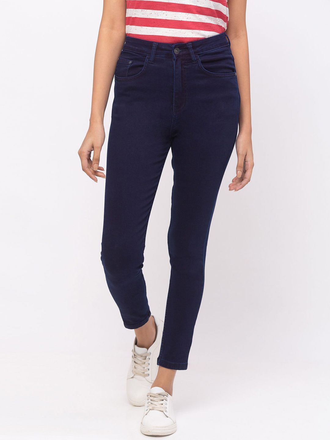ZOLA Women Blue Slim Fit Crpped Jeans Price in India