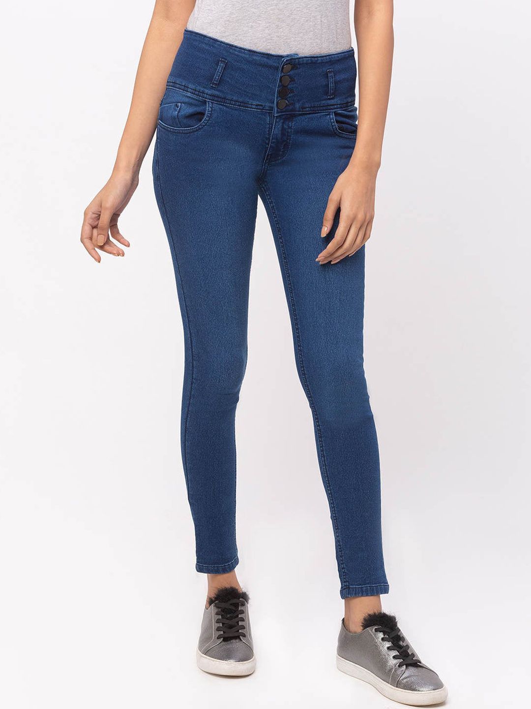 ZOLA Women Blue Pencil Slim Fit High-Rise Light Fade Cropped Jeans Price in India