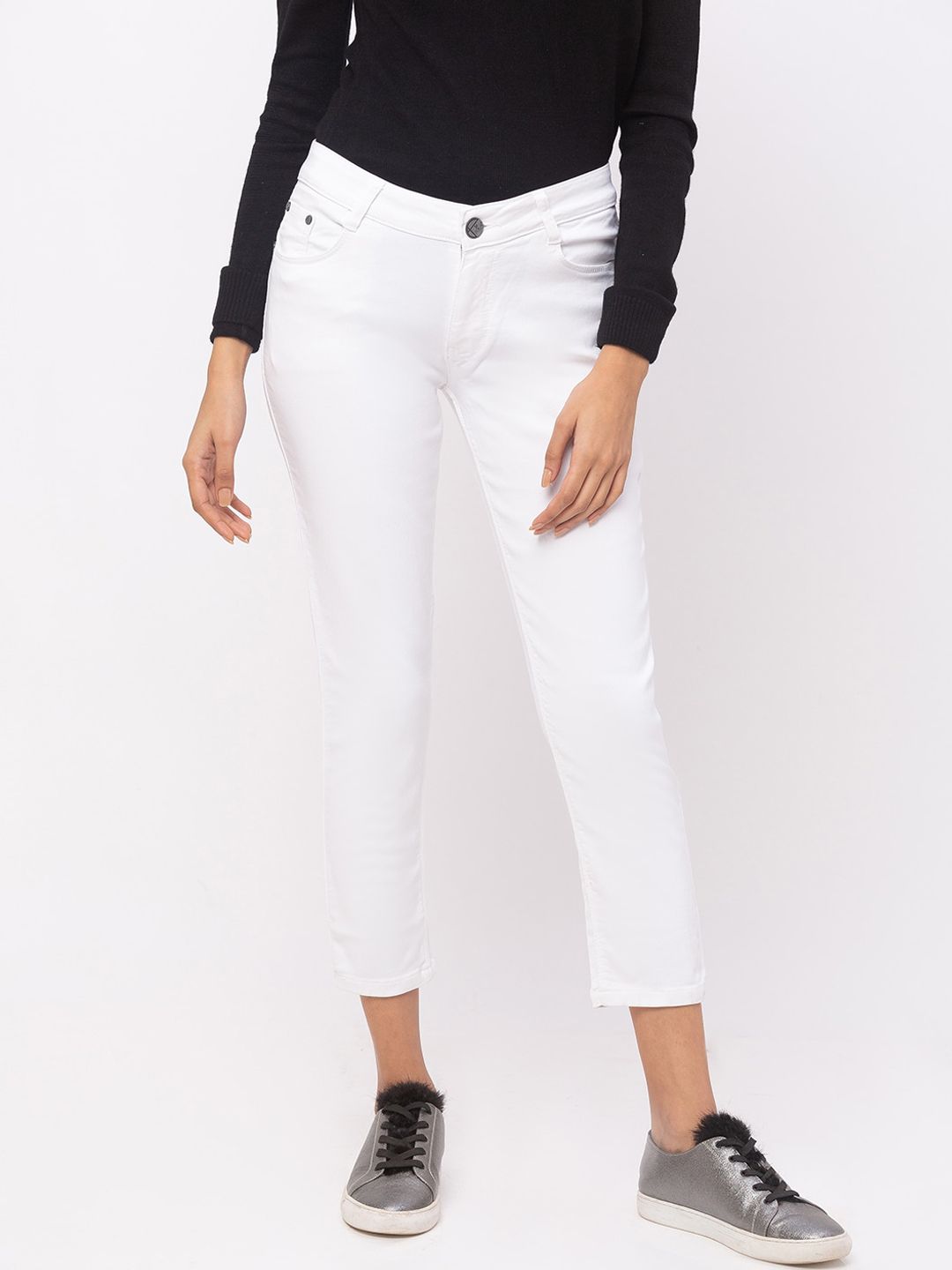 ZOLA Women White Pencil Fit Calf Length Jeans Price in India