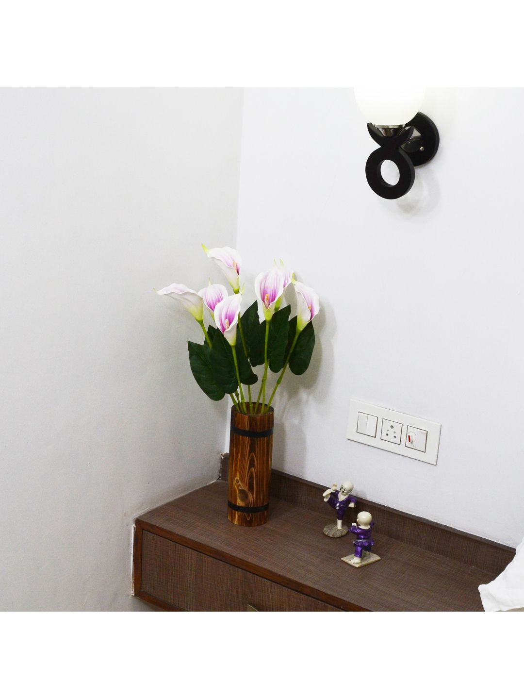 fancy mart Purple & White Artificial Calla Lilly Stick In Brown Wood Long Pot Price in India