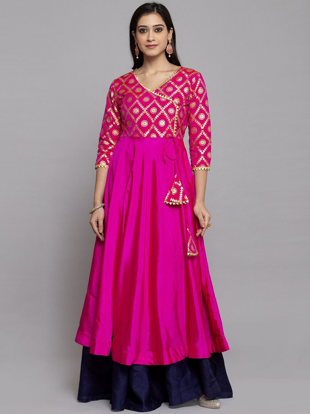 Get Glamr Women Pink Flared Sleeves Thread Work Anarkali Kurta Price in India