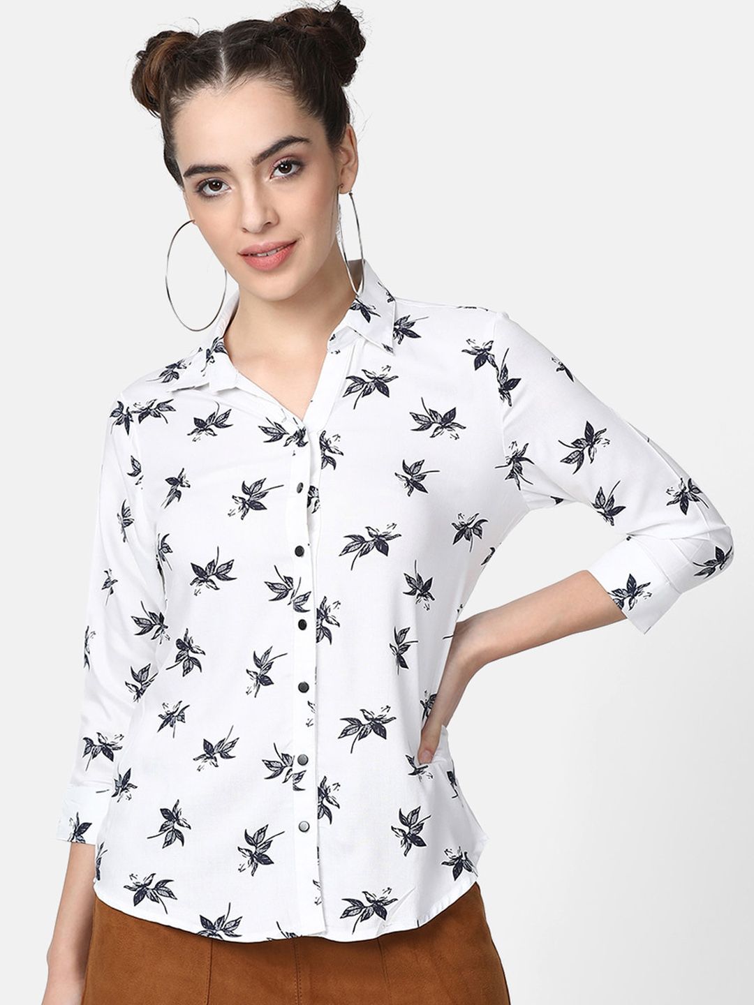 V2 Value & Variety Women White Printed Casual Shirt