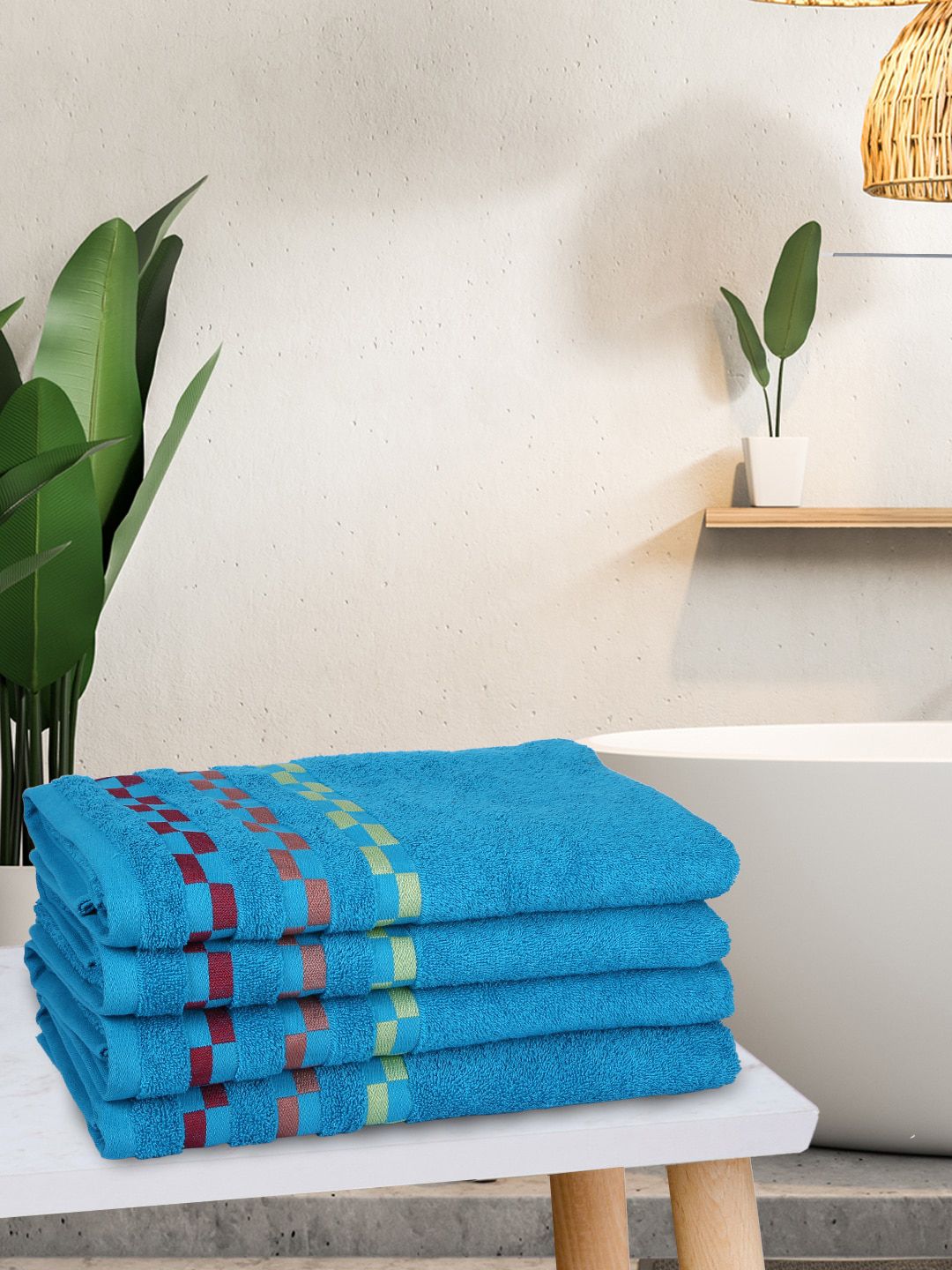 BIANCA Set Of 4 Blue Solid 450 GSM Pure Combed Cotton Bath Towels Price in India