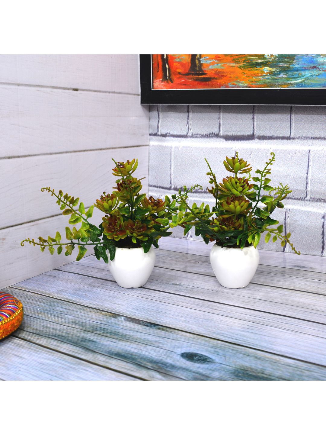 fancy mart Set Of 2 Brown & Green Artificial Cactus Plant In Small Apple Pots Price in India
