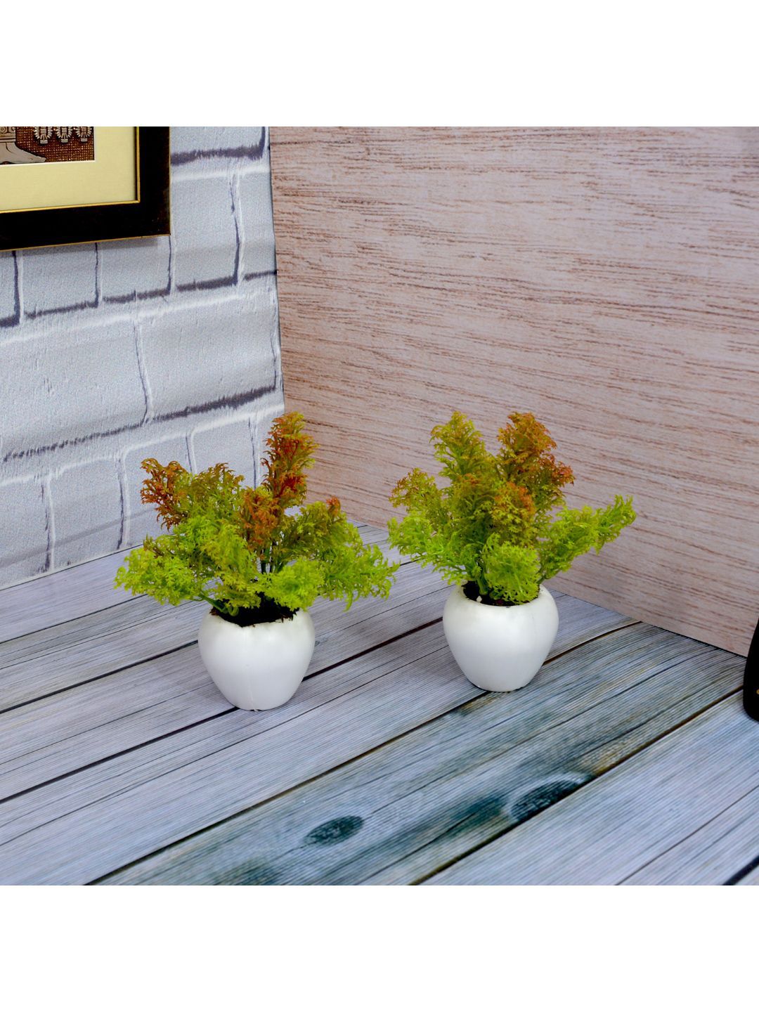 fancy mart Set Of 2 Green & White Artificial Corriander Plants In Small Apple Pot Price in India