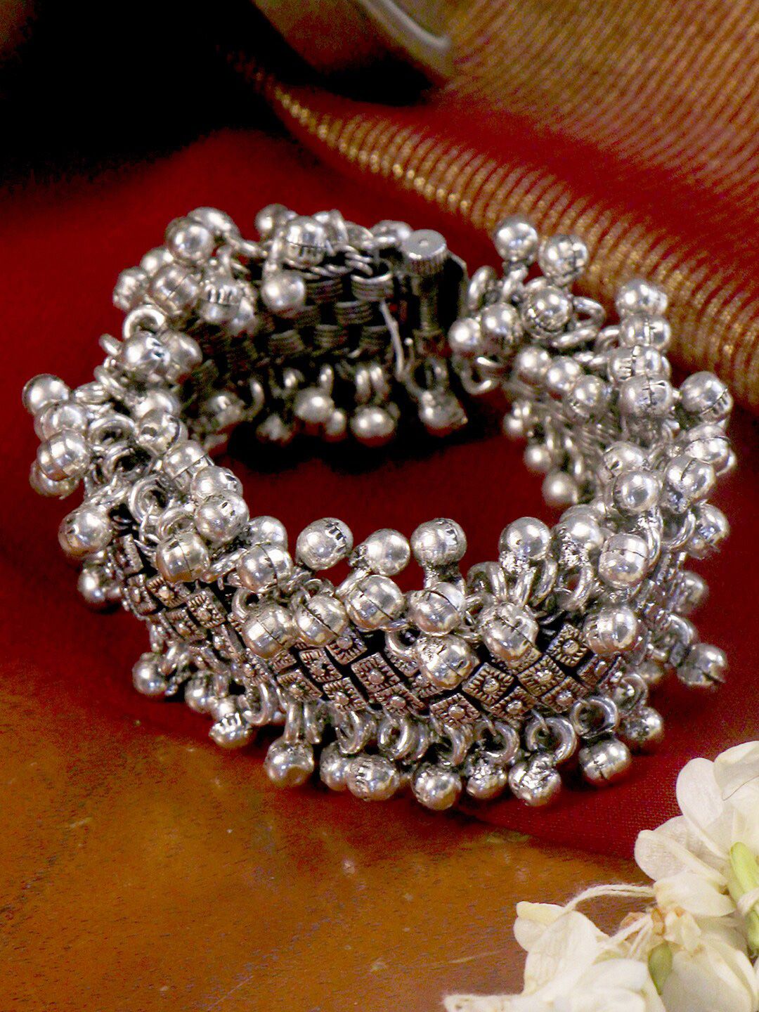 TEEJH Women Silver Brass Oxidised Brass-Plated Bangle-Style Bracelet Price in India