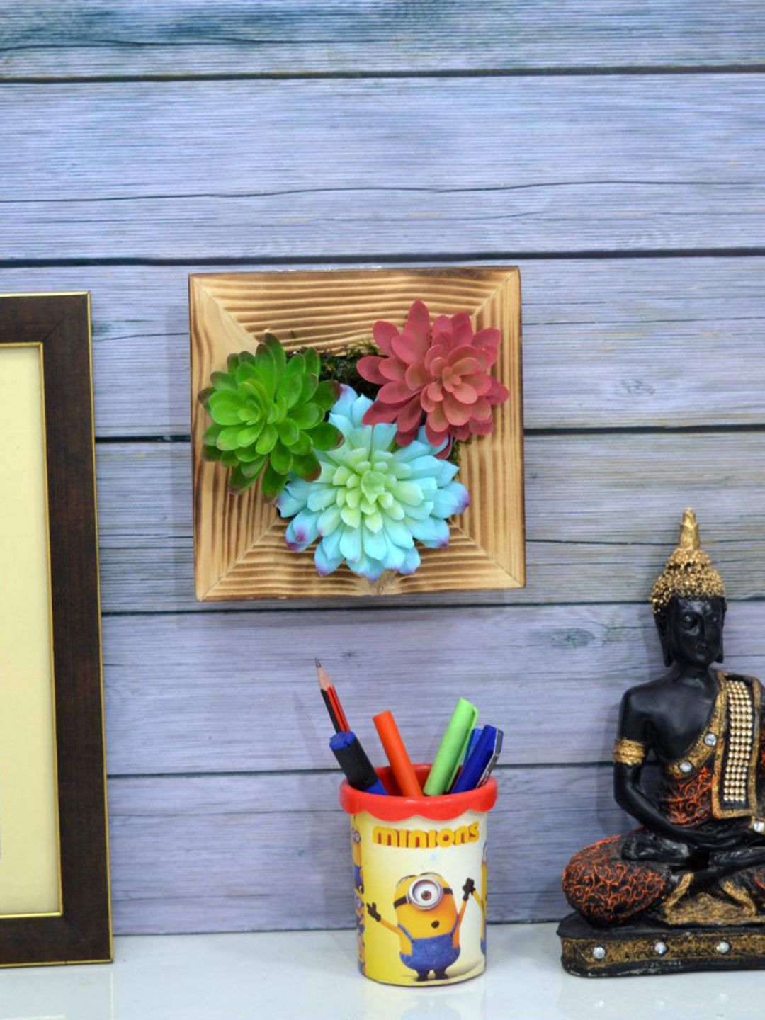 fancy mart Green & Blue Artificial Cactus Succulent Plants Wall Panel Price in India
