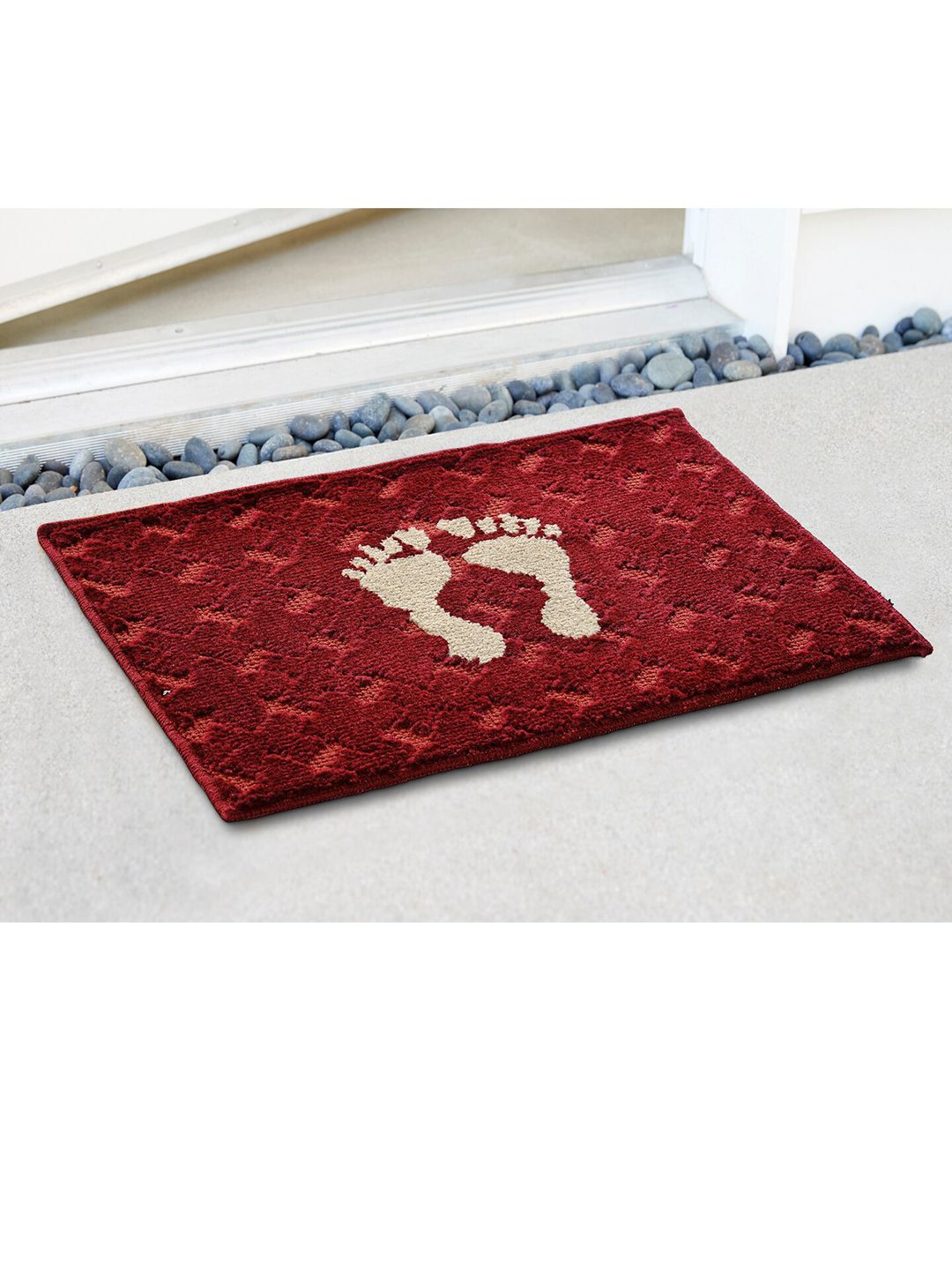 Saral Home Maroon & Off White 2 Pieces Printed Cotton Anti Slip Doormats