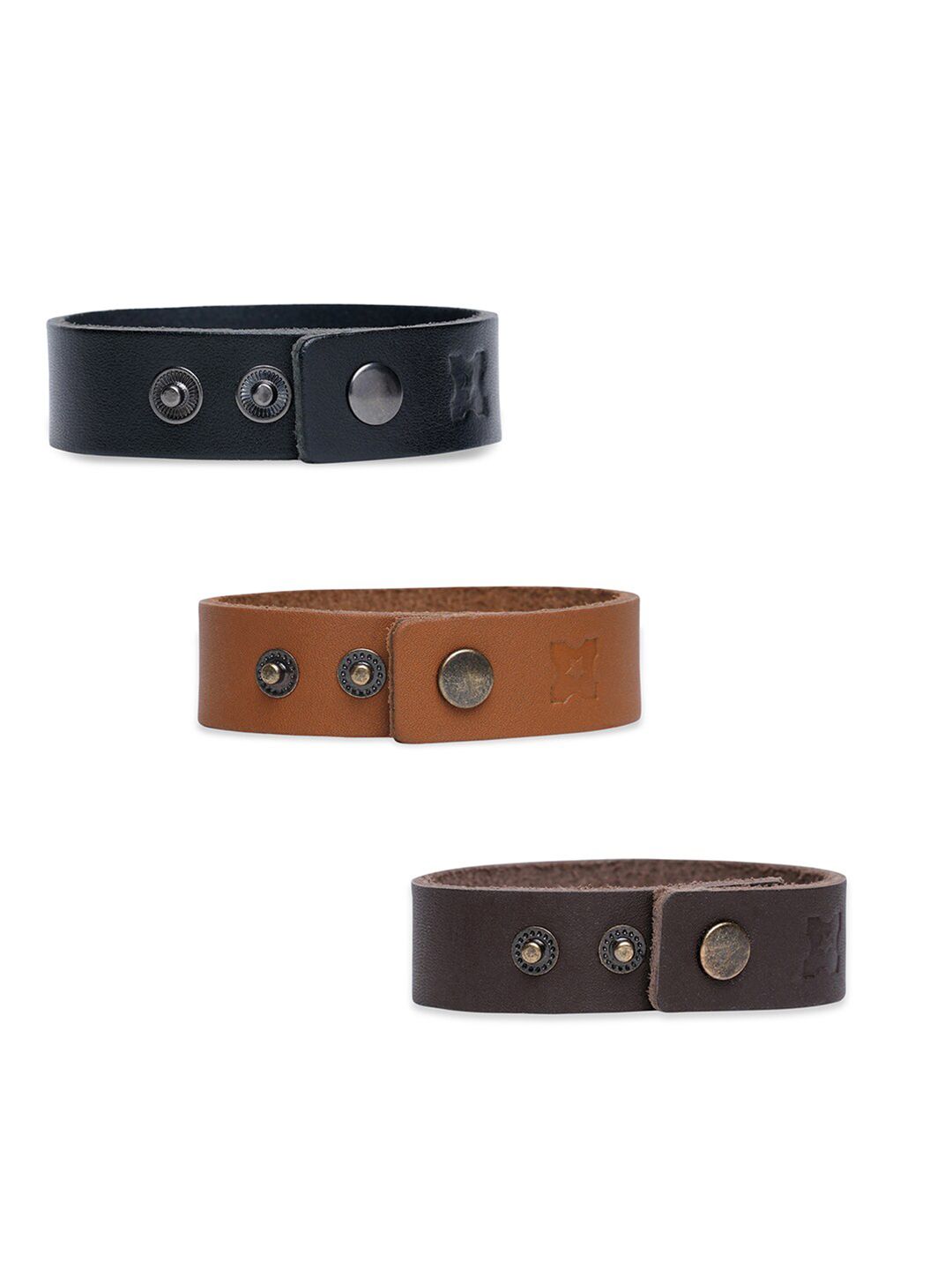 MERECER MELHOR Unisex Set of 3 Black & Tan Brown Leather Handcrafted Wraparound Bracelets Price in India