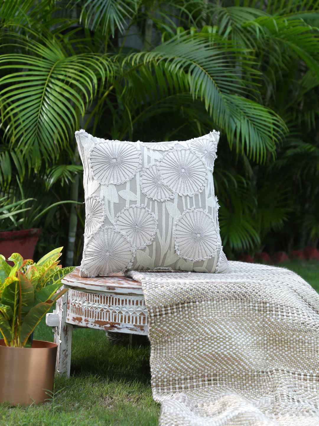 Amoliconcepts Beige & Grey Embroidered Square Cushion Covers Price in India