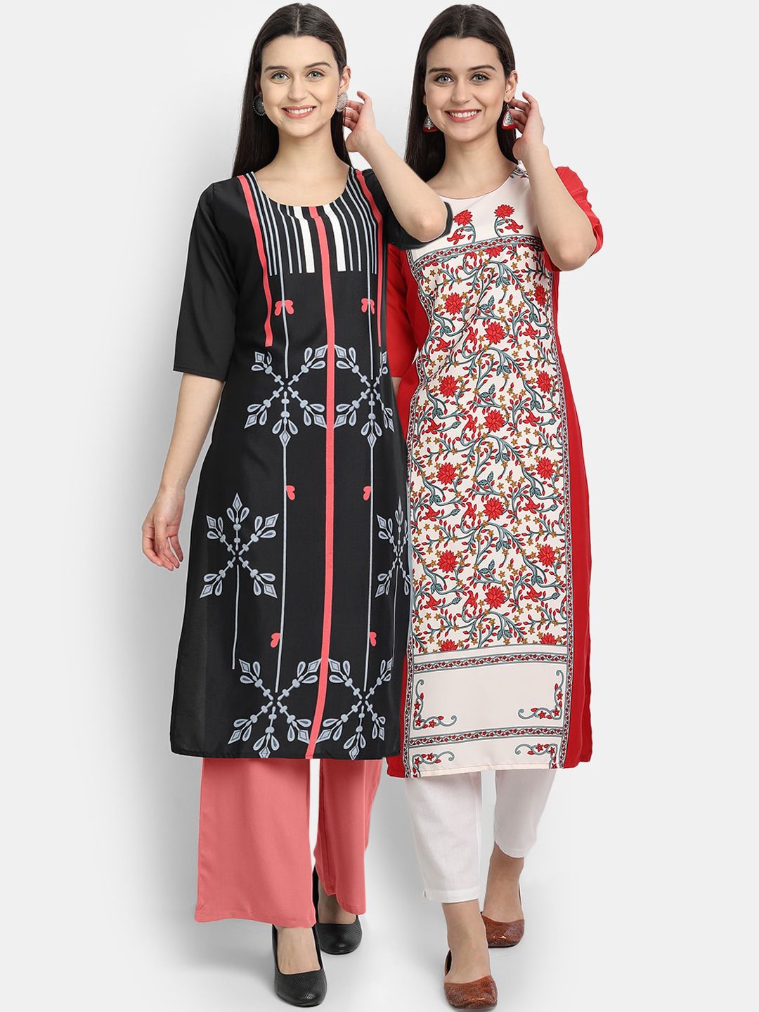 Ethnic basket Women Pack Of 2 Multi Printed Straight Kurta