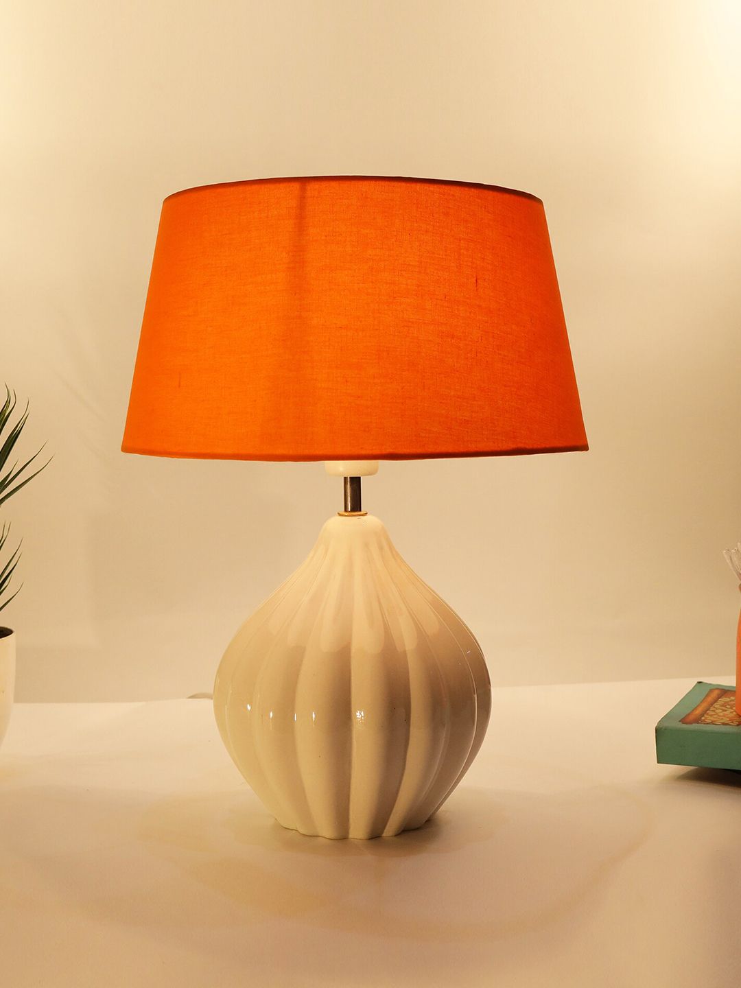 Homesake Orange Contemporary Handcrafted Table Lamp with Shade Price in India