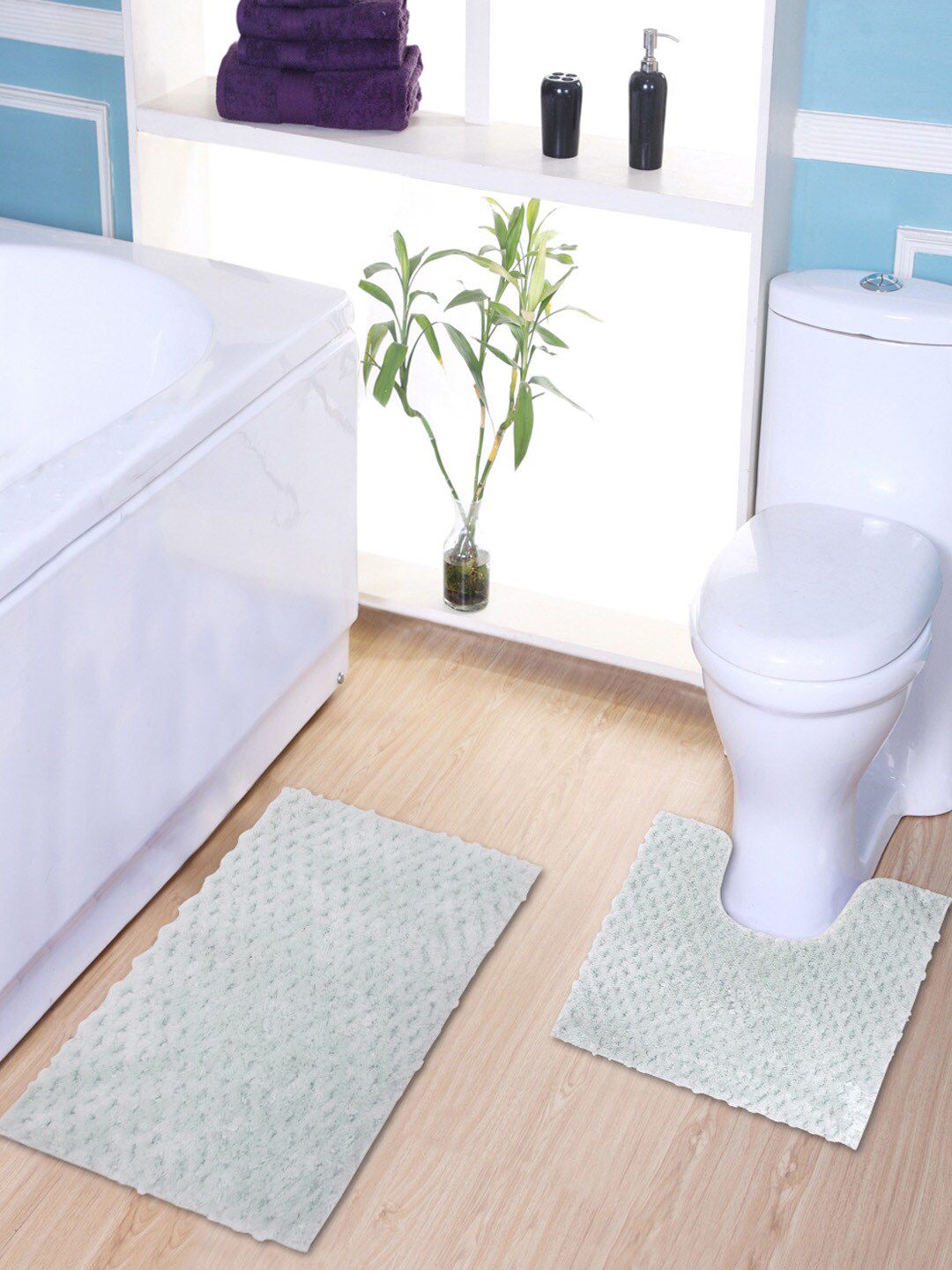 AVI Living Set Of 2 Blue Solid 2000 GSM Anti-Microbial & Anti-Slip Bath Rugs Price in India