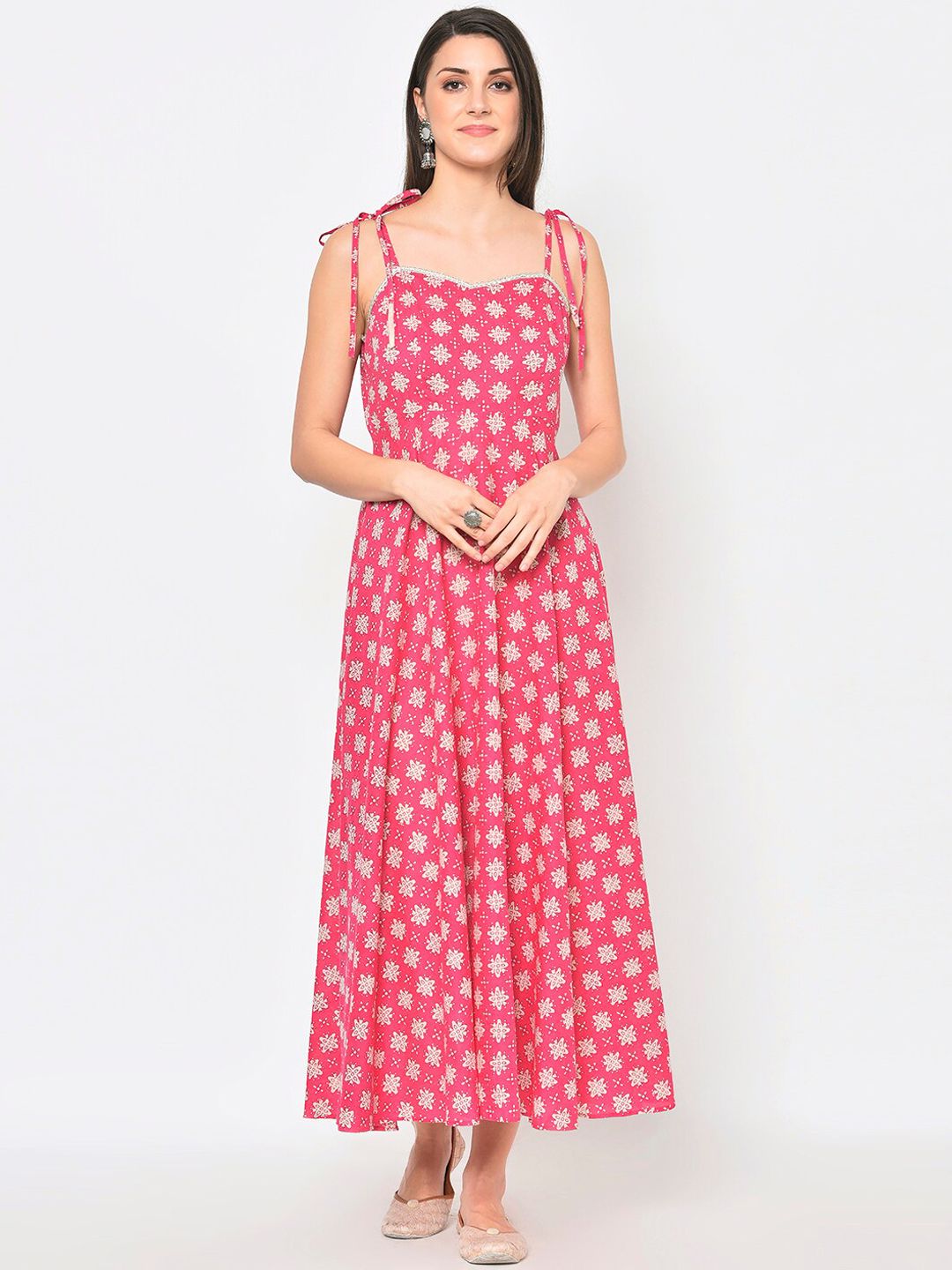 Women DESI WOMANIYA Pink Floral Georgette Maxi Dress Price in India