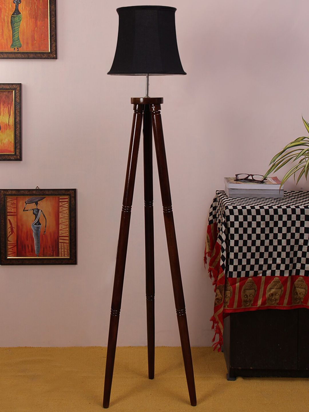 Devansh Black & Brown Traditional Tripod Lamp with Shade Price in India