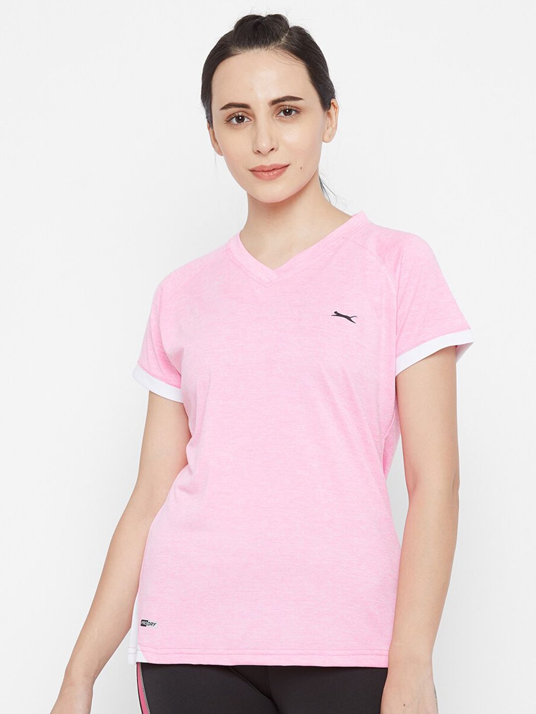 Black Panther Women Pink V-Neck Training or Gym T-shirt Price in India
